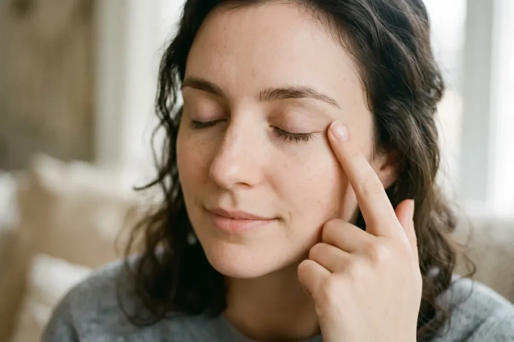 gently checking the eye area for a displaced contact lens