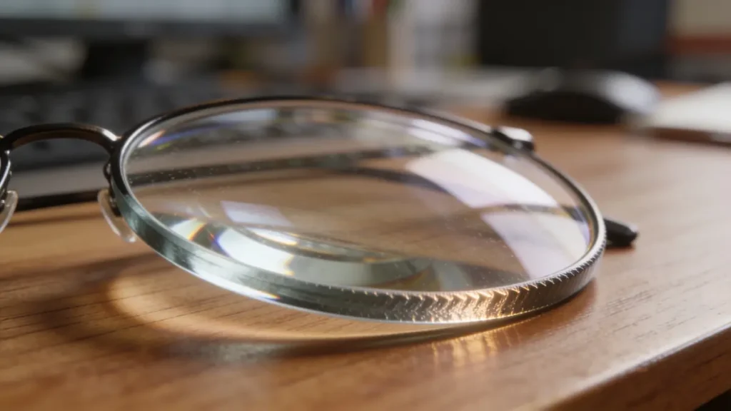 peripheral distortion through a thick prescription glasses lens at high diopter power