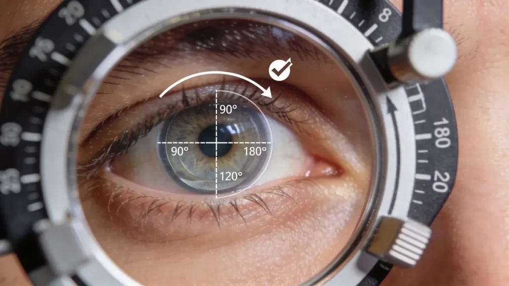 toric contact lens axis measurement showing degree orientation during fitting